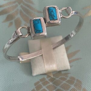 Vintage heavy sterling silver turquoise bangle bracelet